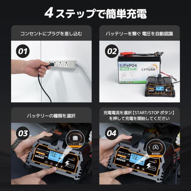 全自動パルスバッテリー充電器 LVYUAN(リョクエン)（正規品）自動パルスバッテリー充電器 定格20A 12V/24V対応 維持充電 緊急時 全自動_6