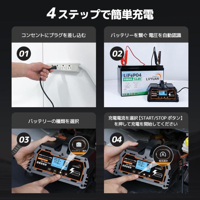 リョクエン（LVYUAN）【正規品】 全自動パルスバッテリー充電器 定格