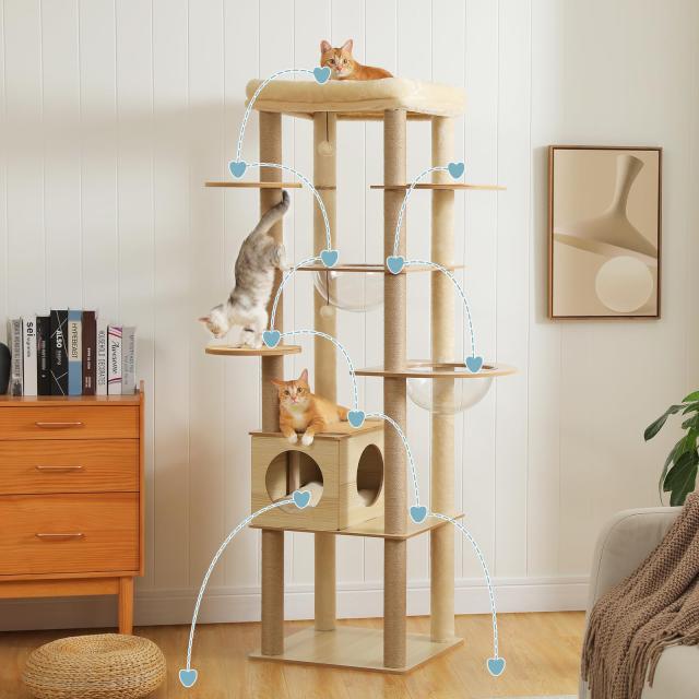 PAWZ Road キャットタワー 木製 大型猫スリム 宇宙船 180 猫タワー 据え置き 木目調 おしゃれ 多頭飼い 猫ベッド 猫ハウス 猫のおもちゃ_1