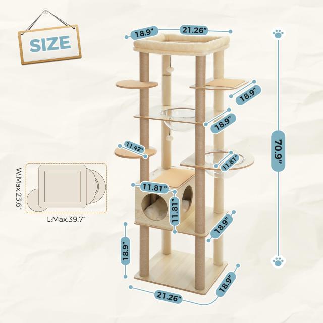 PAWZ Road キャットタワー 木製 大型猫スリム 宇宙船 180 猫タワー 据え置き 木目調 おしゃれ 多頭飼い 猫ベッド 猫ハウス 猫のおもちゃ_3