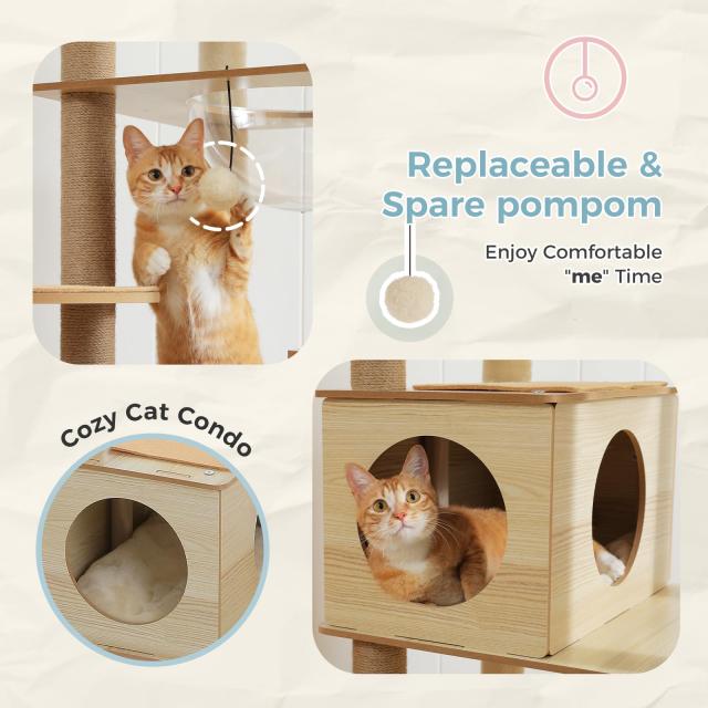 PAWZ Road キャットタワー 木製 大型猫スリム 宇宙船 180 猫タワー 据え置き 木目調 おしゃれ 多頭飼い 猫ベッド 猫ハウス 猫のおもちゃ_5