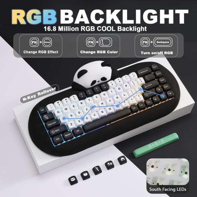 YUNZII C68 ワイヤレスメカニカルキーボード かわいいパンダ 65％ 無線 ホットスワップ シリコーン 人間工学 ゲーミングキーボード三つモ_2