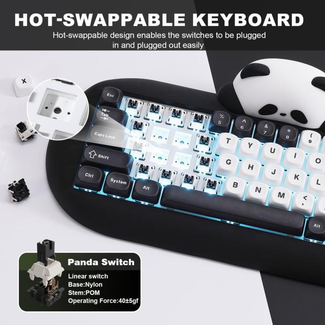 YUNZII C68 ワイヤレスメカニカルキーボード かわいいパンダ 65％ 無線 ホットスワップ シリコーン 人間工学 ゲーミングキーボード三つモ_4
