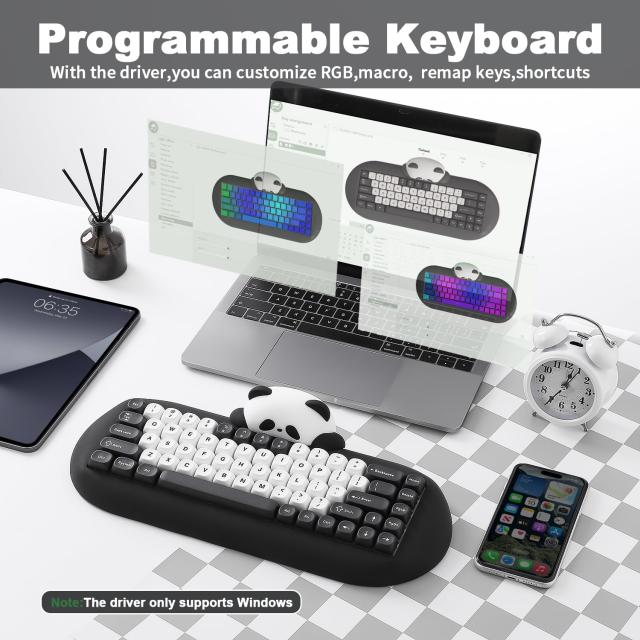 YUNZII C68 ワイヤレスメカニカルキーボード かわいいパンダ 65％ 無線 ホットスワップ シリコーン 人間工学 ゲーミングキーボード三つモ_6