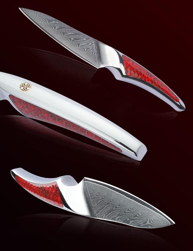 SANMUZUO 3.5 インチ パーリングナイフ、超鋭利ダマスカス鋼キッチンナイフ、フルタングハンドル付きフルーツナイフ、レッドレジン、LA-S_1