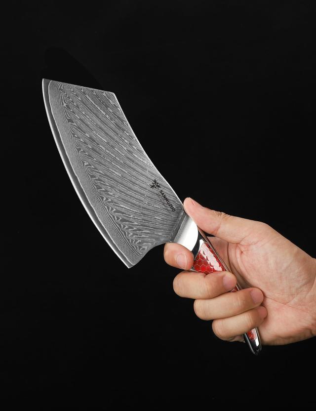 SANMUZUO 7 インチ ナキリナイフ、超鋭利なダマスカス鋼肉切り包丁