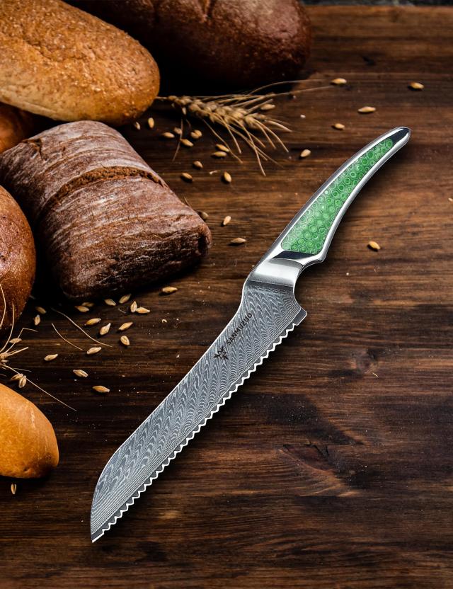 SANMUZUO 8 インチ 鋸歯状ブレッドナイフ、超鋭利ダマスカス鋼キッチン