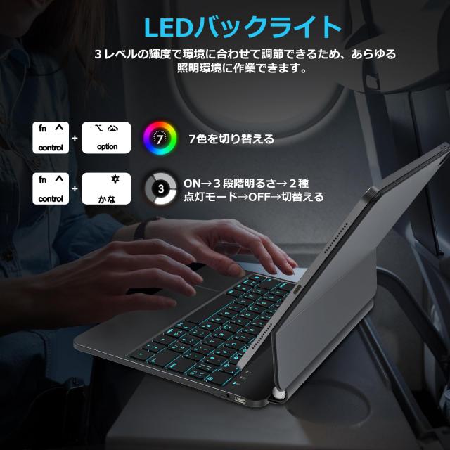 QERDAOY マジックキーボード 2025 i-Pad 第11世代A16/第10世代キーボード（A2696/A2757/A2777/A3162）iPadキーボードケース 日本語配列_3