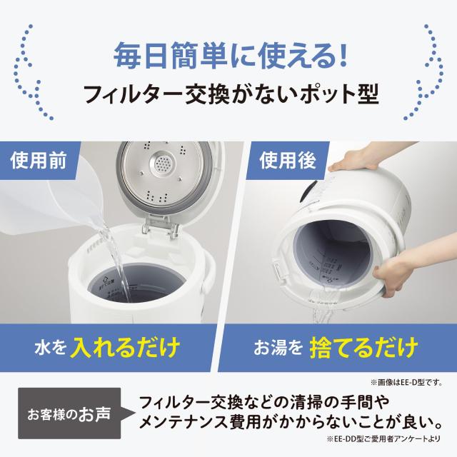 象印マホービン 加湿器 3.0L ベーシックタイプ スチーム式 蒸気式 フィルター不要 お手入れ簡単 ホワイト EE-RT50-WA
