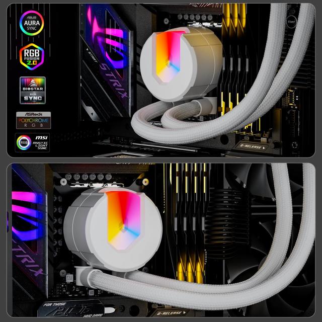 upHere 簡易水冷ARGB CPUクーラー 240mmラジエーター搭載 120mmPWMファン水冷システム cpu cooler aio LGA1700/AM5/AM4対応 ホワイト【U2_2