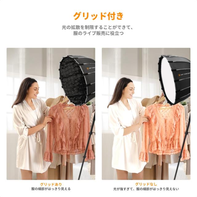 K＆F CONCEPT ソフトボックス 十六角形 90cm 撮影 照明用 ライトボックス パラボラソフトボックス ハニカムグリッド付き_3