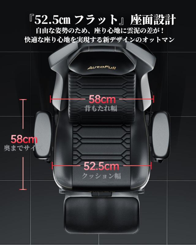 AutoFull(オートフル)M5 ゲーミングチェア 背もたれの進化 幅広座面