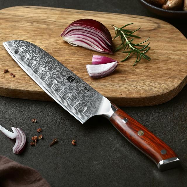 XINZUO ダマスカス鋼Santokuナイフ18cm 三徳包丁-専門シェフナイフ多