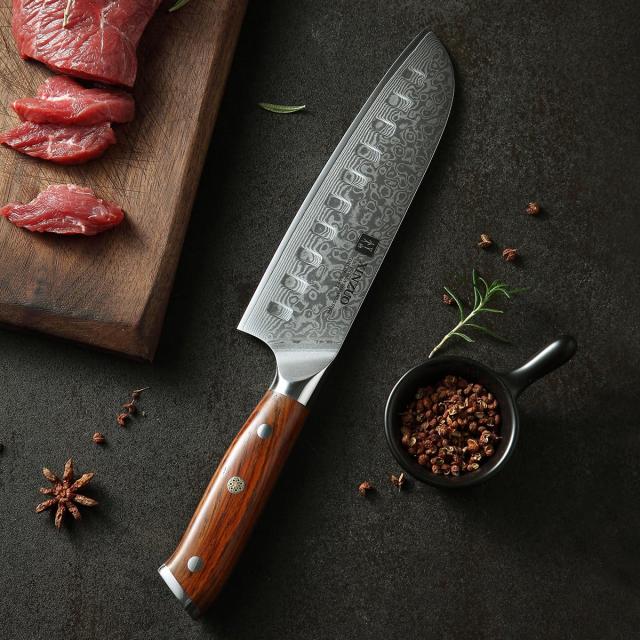 XINZUO ダマスカス鋼Santokuナイフ18cm 三徳包丁-専門シェフナイフ多機能キッチンクッキングナイフ、肉、野菜、果物を切るのに適していま_7