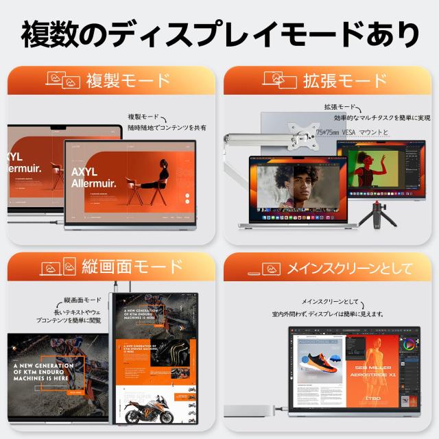 Intehill モバイルモニター 4K+ 13.4 インチ タッチパネル IGZO ノングレア 護眼 超高精細338PPI（3840x2400）16:10黄金比 500ニット 超