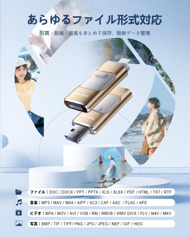 【専用アプリ不要】4in1 iPhone対応 USBメモリ 256GB アプリ不要 データ移行 usb スマホ 写真データ保存 iOS/USB/Type-C/Micro USB搭載_6