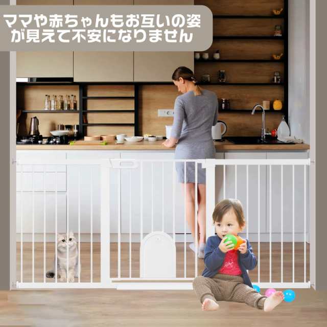 DEARBB ベビーゲート ペットドア付き ペットゲート 高さ76cm 猫 犬 ゲート 猫 脱走防止 ゲート 猫が通れる 階段上 猫 ドア ベビーフェン