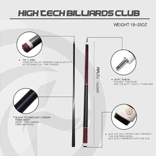 ビリヤード キュー OKHEALING 58インチ19oz 1/2 ジョイント カーボンファイバープール キュースティック 11.8mm キューチップ (Play Cue)