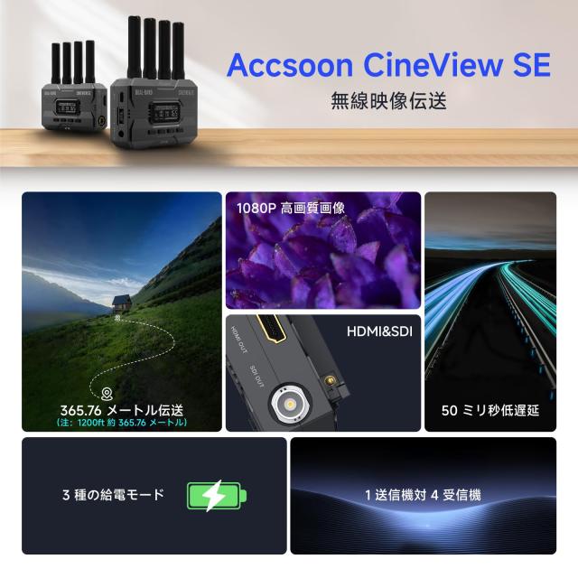 【Accsoon公式ストア】Accsoon CineView SE SDI ＆HDMI 無線映像伝送システム システム 受信機セット 、2.4GHz＆5GHz 1080p60fpsで 0.05秒