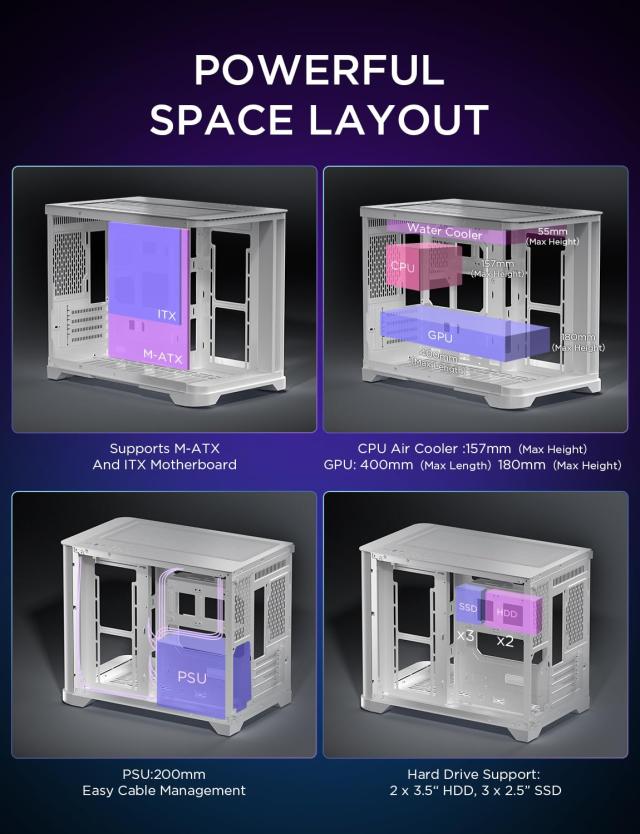 AsiaHorse Micro ATX PCケース ミドルタワー デュアルチャンバー 180