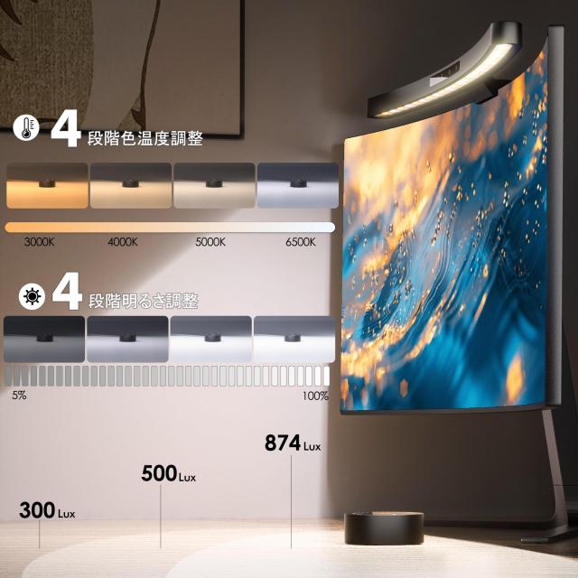 Quntis モニターライト 曲面ディスプレイ専用 45cm 2つの操作モード リモコン付き 自動調光 高演色性 デスクライト USB ライト LED バー_3