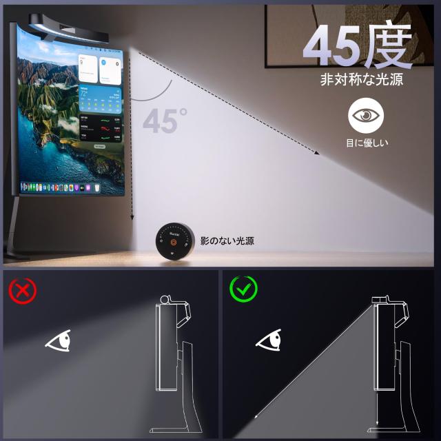 Quntis モニターライト 曲面ディスプレイ専用 45cm 2つの操作モード リモコン付き 自動調光 高演色性 デスクライト USB ライト LED バー_4