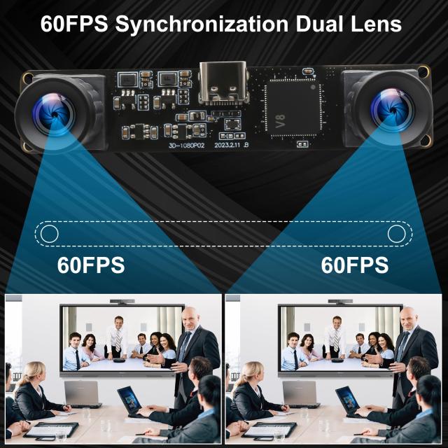 ELP 60fps 3Dステレオ同期USBカメラモジュール4MP 85度歪みなし