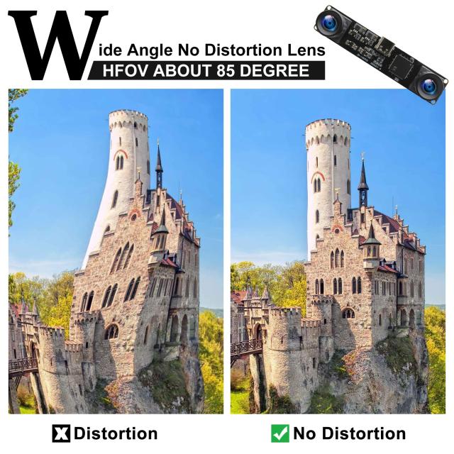 ELP 60fps 3Dステレオ同期USBカメラモジュール4MP 85度歪みなし