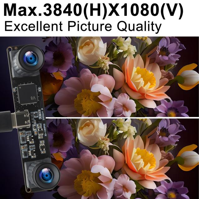 ELP 60fps 3Dステレオ同期USBカメラモジュール4MP 85度歪みなし