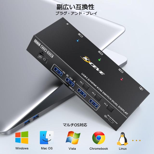 KCEVE KVM切替器 ※EDIDなし KCEVE HDMI USB3.0 KVM切替器 4K@60Hz 2K