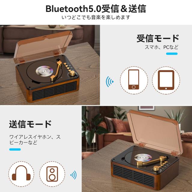 Gueray CDプレーヤー Bluetooth5.0 受信＆送信 レトロ ステレオ