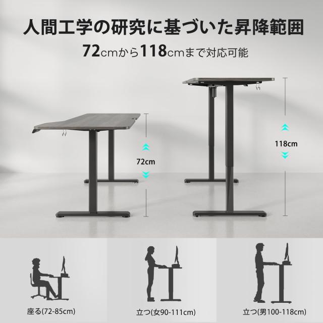 Sunon 昇降デスク 電動 昇降式デスク スタンディングデスク 幅160cm 耐