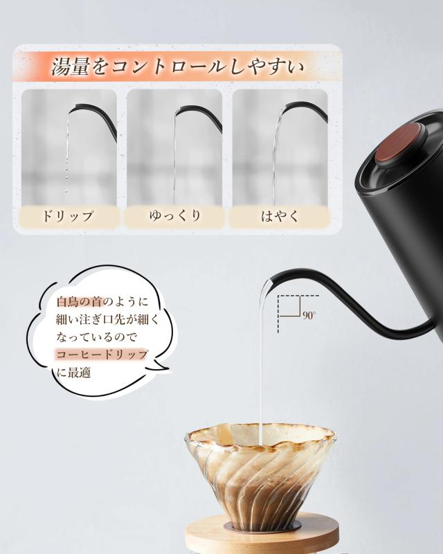電気ケトル コーヒー 温度調節 ケトル 1.0L 1200W 1℃単位温度調整/30分保温/自動電源オフ/空焚き防止/PSE認証済み 電気 ドリップケトル