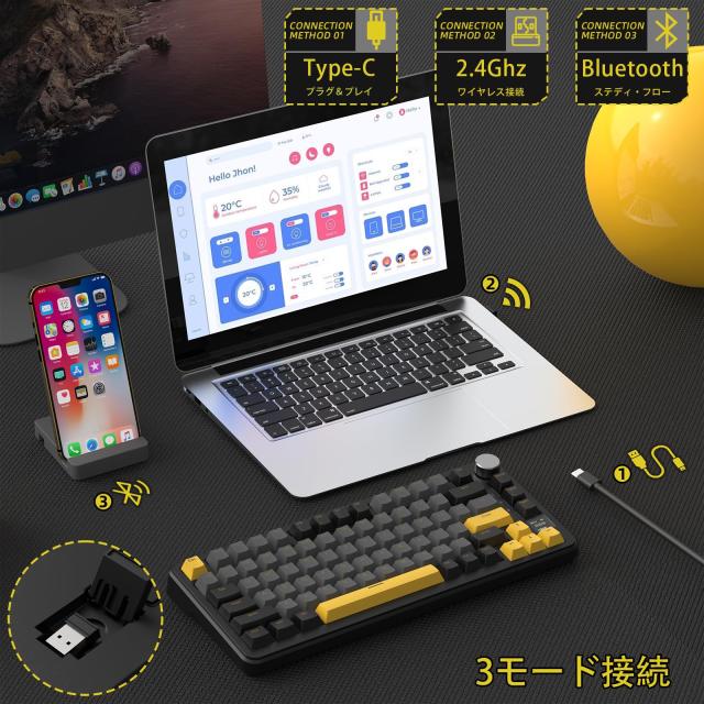 ATTACK SHARK X85Pro ゲーミングキーボード ワイヤレスキーボード キーボード bluetooth ワイヤレス 無線 ブルーベリースイッチ ガスケッ_4