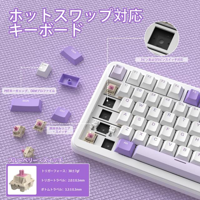 ATTACK SHARK X85Pro ゲーミングメカニカルキーボード ブルーベリースイッチ ガスケットマウント リニア PBTキーキャップOEMカスタマイズ_3