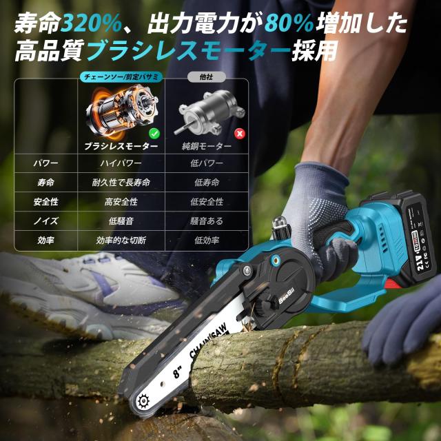 Seesii たかえだ 電動 チェーンソー 高枝切り 電動バサミ 8インチ 充電式ハンディーチェーンソー ブラシレスモーター搭載 4000mAhバッテの通販は