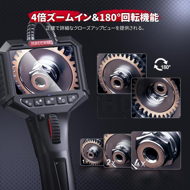 Ralcam 先端可動式ファイバースコープ 3.5インチIPSスクリーン内視鏡カメラ6.2mm直径工業内視鏡IP67防水検査カメラ 6つの調整可能なLEDラ