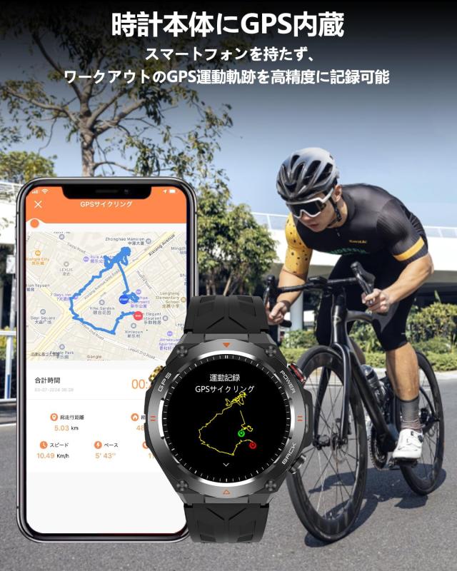 スマートウォッチ【2024年新設計 時計にGPS内蔵 軍用規格 迷彩柄バンド