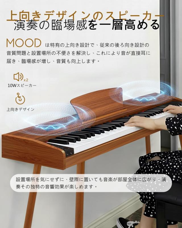 【新木製モデル 家具調ピアノ】Longeye ロンアイ 電子ピアノ 88鍵盤 MOOD スタンド一体型 10W出力 日本語表記 MIDI対応 二つヘッドホン同_2