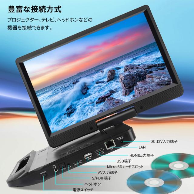 FANGOR ポータブルブルーレイプレーヤー 12インチ 1080P液晶 270度回転