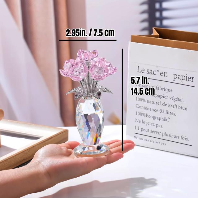 ピンククリスタルローズギフトガラスローズ置物 結婚 女性への誕生日