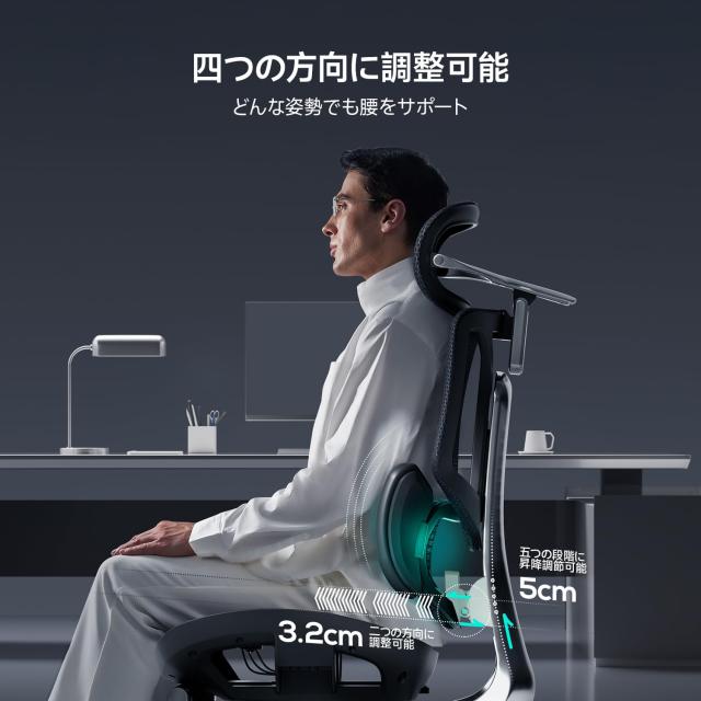 Hbada E3 Ultraオフィスチェア 椅子 デスクチェ 人間工学 チェア テレワーク 疲れない 人体工学椅 メッシュチェア T字背もたれ 3ゾーンラ_6
