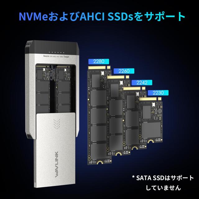 WAVLINK NVMeクローナー、20Gbps M.2デュプリケータ・デュアルベイ・オフラインクローン・ツール不要、放熱付きM.2クローナー、SSD PCIe
