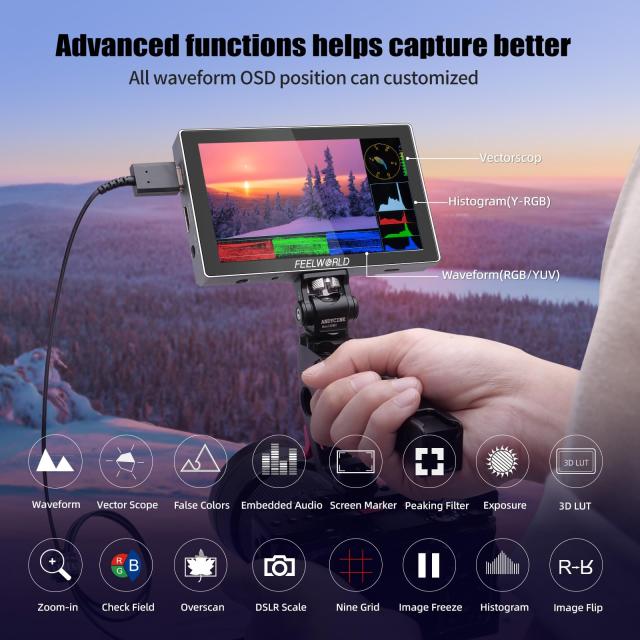 FEELWORLD P6X 5.5インチ1200nits超高輝度デジタル一眼レフカメラ
