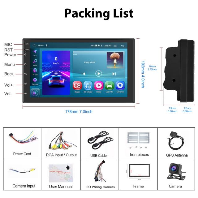 Hodozzy 2GB+64GB カーラジオAndroid GPS の Navi のアンドロイド無線 Carplay、Android Auto,、7インチのタッチスクリーン1080Pスクリー_6