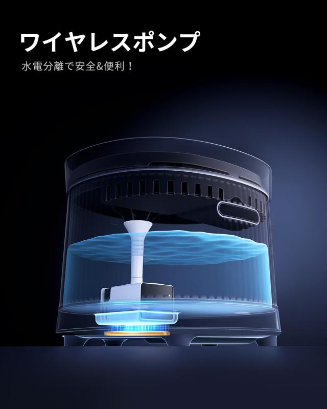 Homerunpet 完全コードレスペット用自動給水器 充電式 一ヶ月充電不要 ワイヤレスポンプ 大容量2L LEDライト 3つの給水モード 組み立て簡_4
