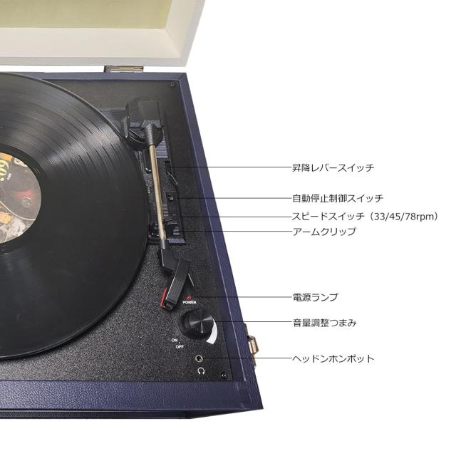 DLITIME レコードプレーヤー 脚付き スピーカー内蔵 BT対応 ヘッドホン