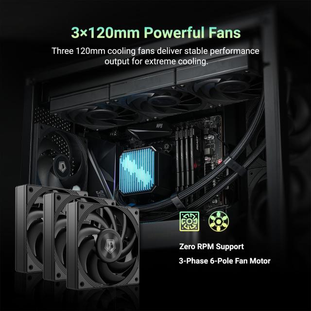 ID-COOLING DX360 MAX 液体CPUクーラー 360mm ARGB AIOクーラー、厚さ38mmのラジエーター、3つの120mm高効率ファン、ゼロRPMサポート、In_4