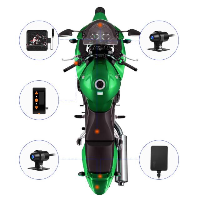 VSYSTO バイク用ドライブレコーダー 0.96インチOLEDディスプレイ タイヤ空気圧検知機能 WIFI 前後レンズ1080P 25FPS 有線リモコン GPS Bl