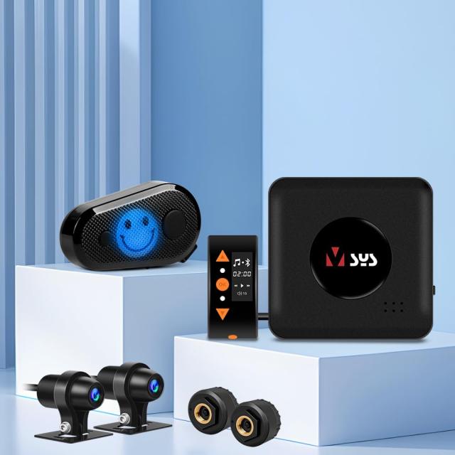 VSYSTO バイク用ドライブレコーダー 0.96インチOLEDディスプレイ タイヤ空気圧検知機能 WIFI 前後レンズ1080P 25FPS 有線リモコン GPS Bl